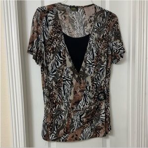 Shawn mixed animal print leopard, zebra, paisley wrap black inset buckle 1X